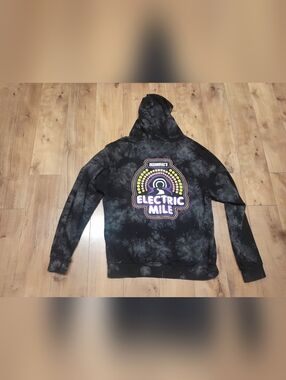 Insomniac Electric Mile  EDC Rave Tie Dye Black Hoodie Puffy Letter  Size Large.